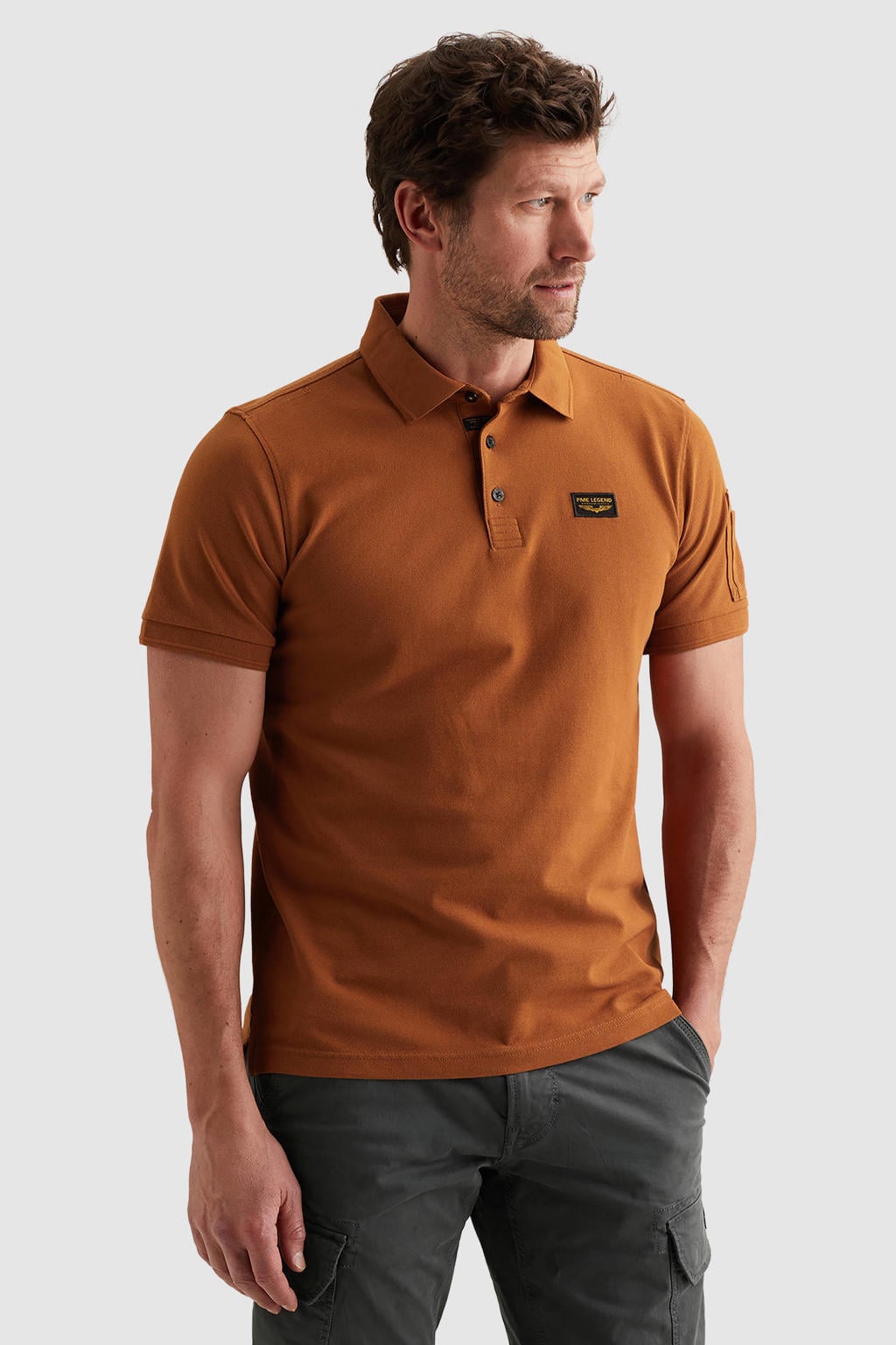 Donker oranje heren PME Legend regular polo van katoen met effen, korte mouwen en pique