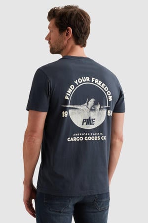 regular T-shirt met backprint donkerblauw