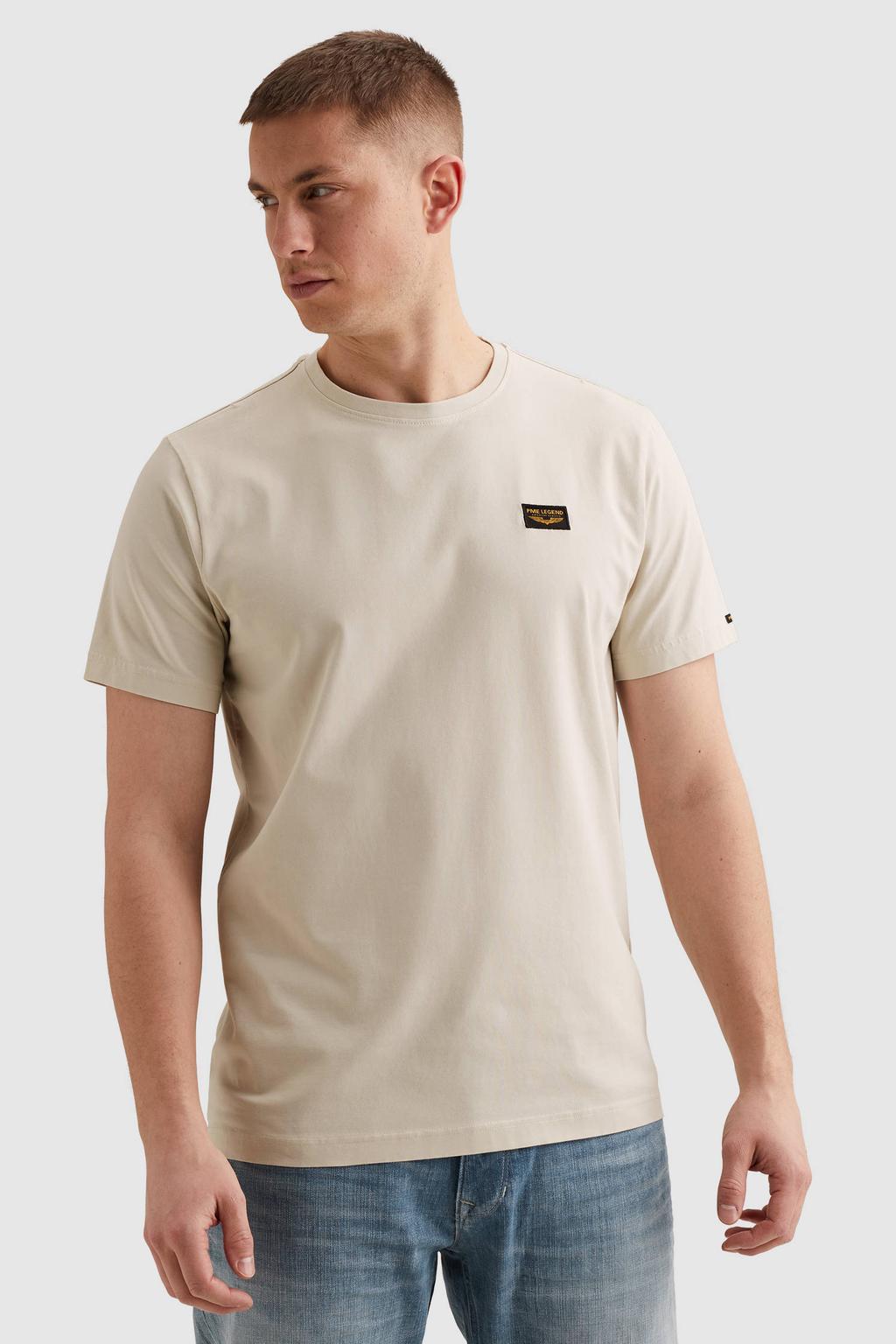 Ecru heren PME Legend regular T-shirt van katoen met effen, korte mouwen en ronde hals
