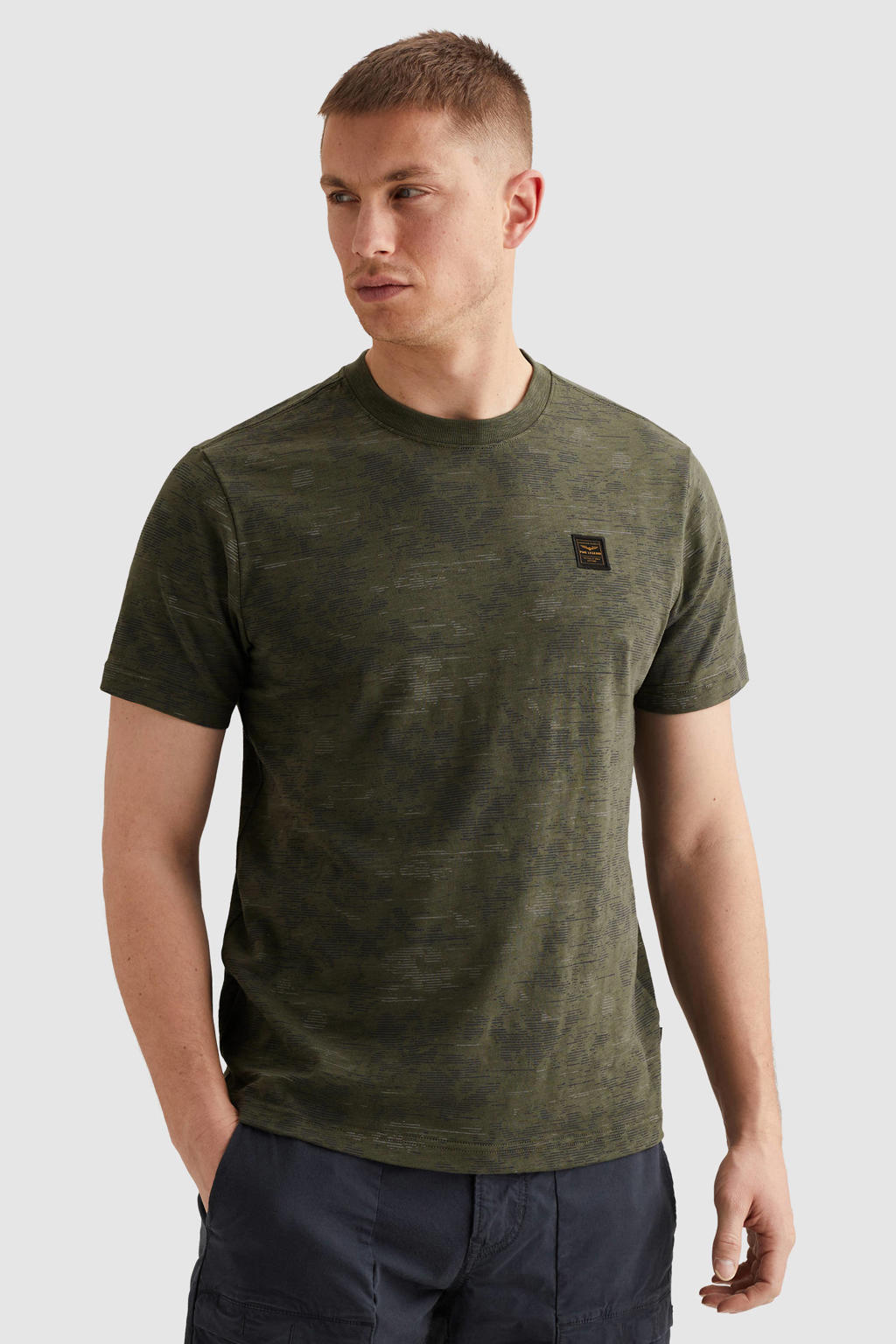 Groene heren PME Legend regular T-shirt van katoen met korte mouwen en ronde hals