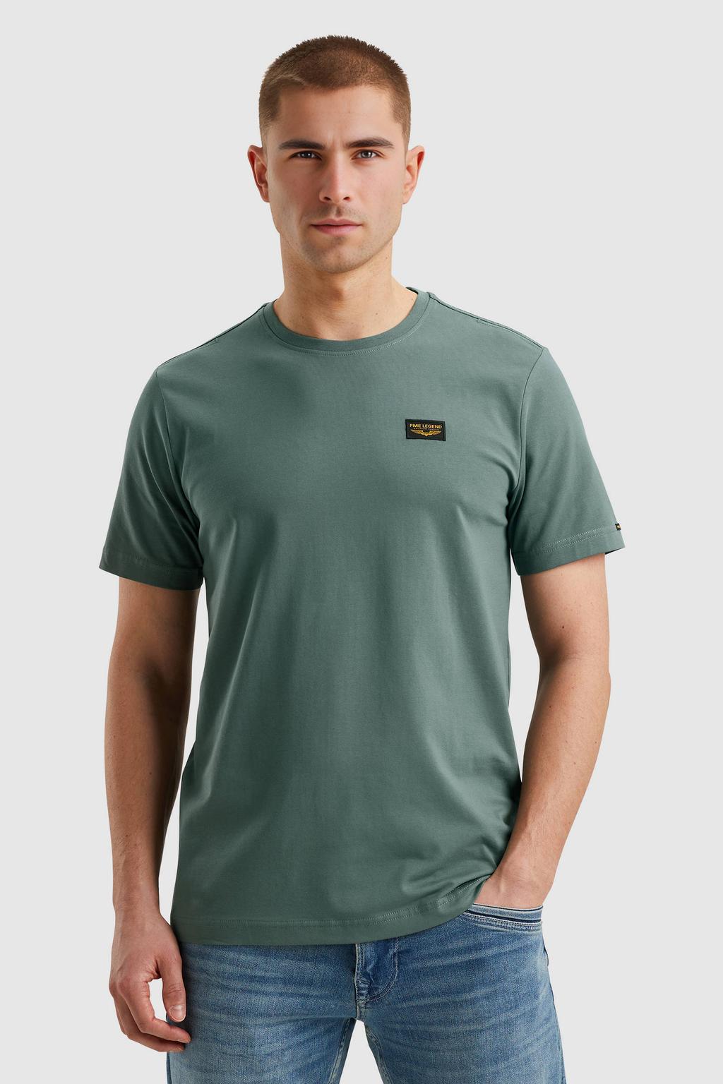 Groene heren PME Legend T-shirt van katoen met logo dessin, korte mouwen en ronde hals