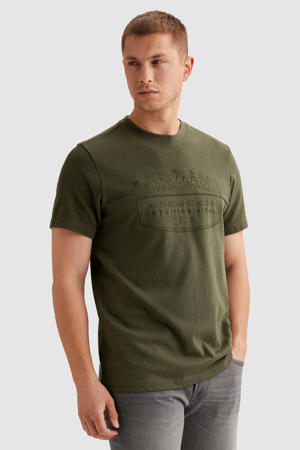 regular T-shirt donkergroen met textuur