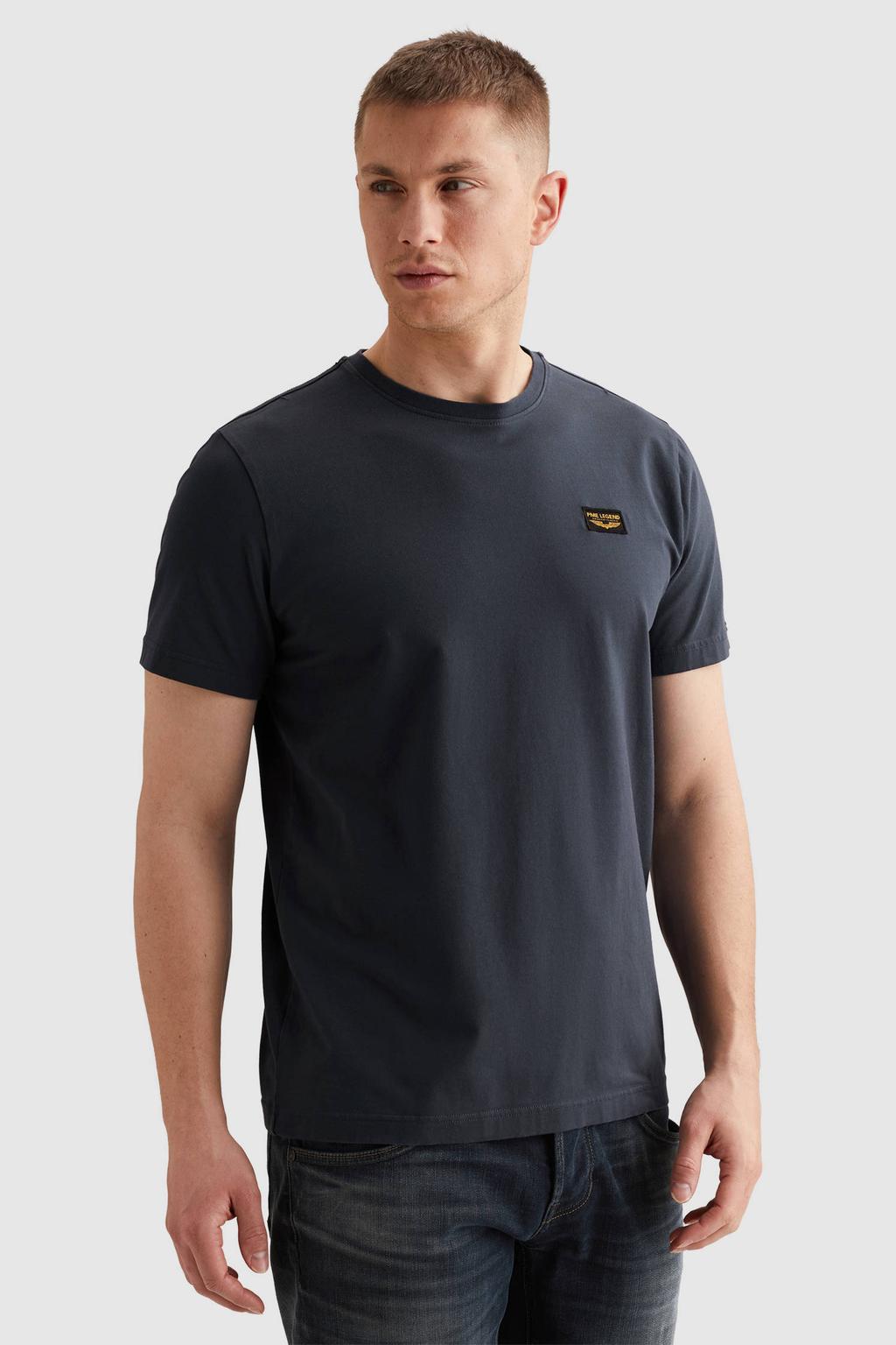 Donkerblauwe heren PME Legend regular T-shirt van katoen met effen, korte mouwen en ronde hals