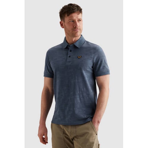 PME Legend regular polo met ingebreid patroon donkerblauw afbeelding