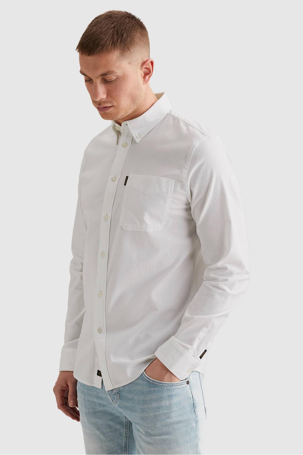 Witte heren PME Legend regular casual overhemd van katoen met effen, lange mouwen en knoopsluiting