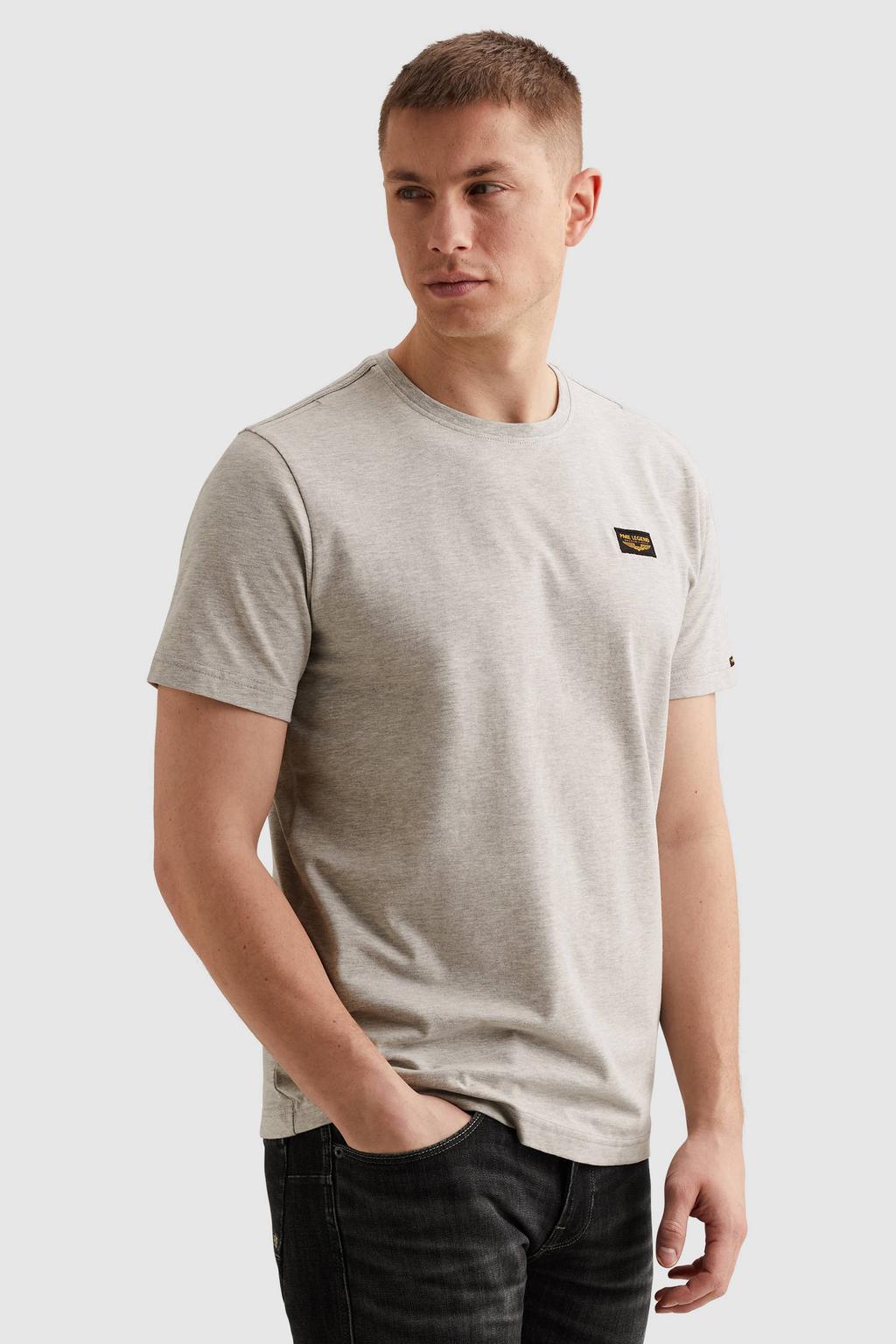 Grijze heren PME Legend regular T-shirt van katoen met melée print, korte mouwen en ronde hals