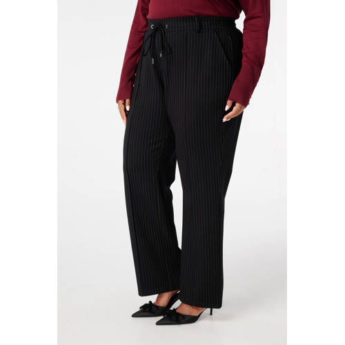MS Mode relaxed regular waist gestreepte broek zwart afbeelding