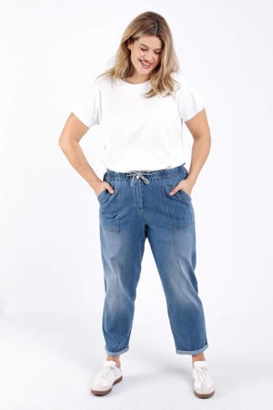 high waist barrel jeans medium blue denim