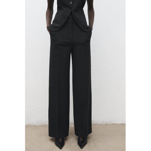 Mango wide leg high waist broek grijs afbeelding