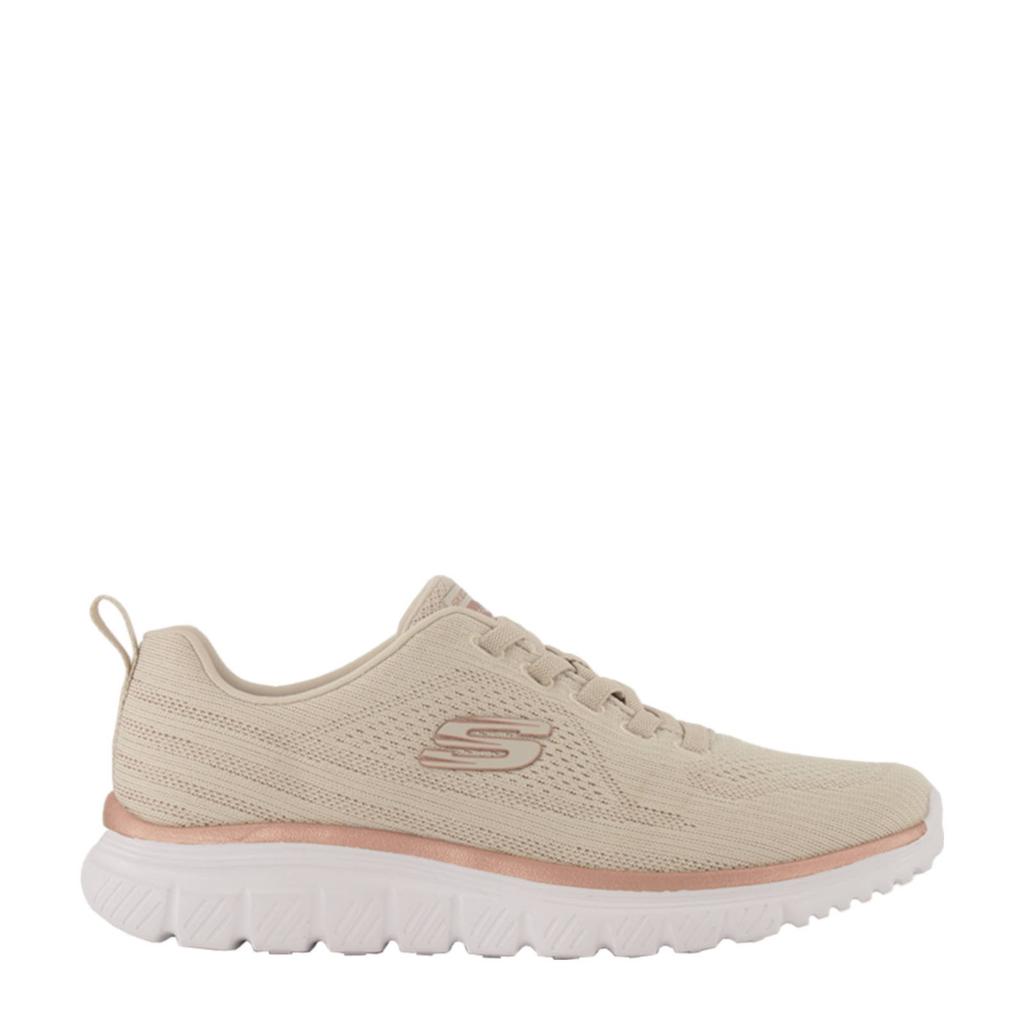 Beige dames Skechers sneakers van textiel met veters