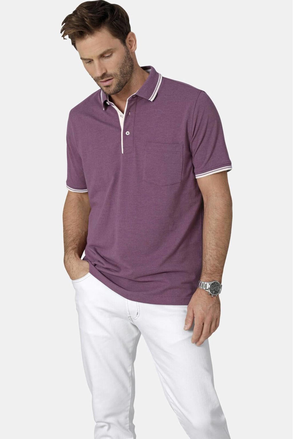 Babista regular fit polo met contrast bies Plus Size - lila