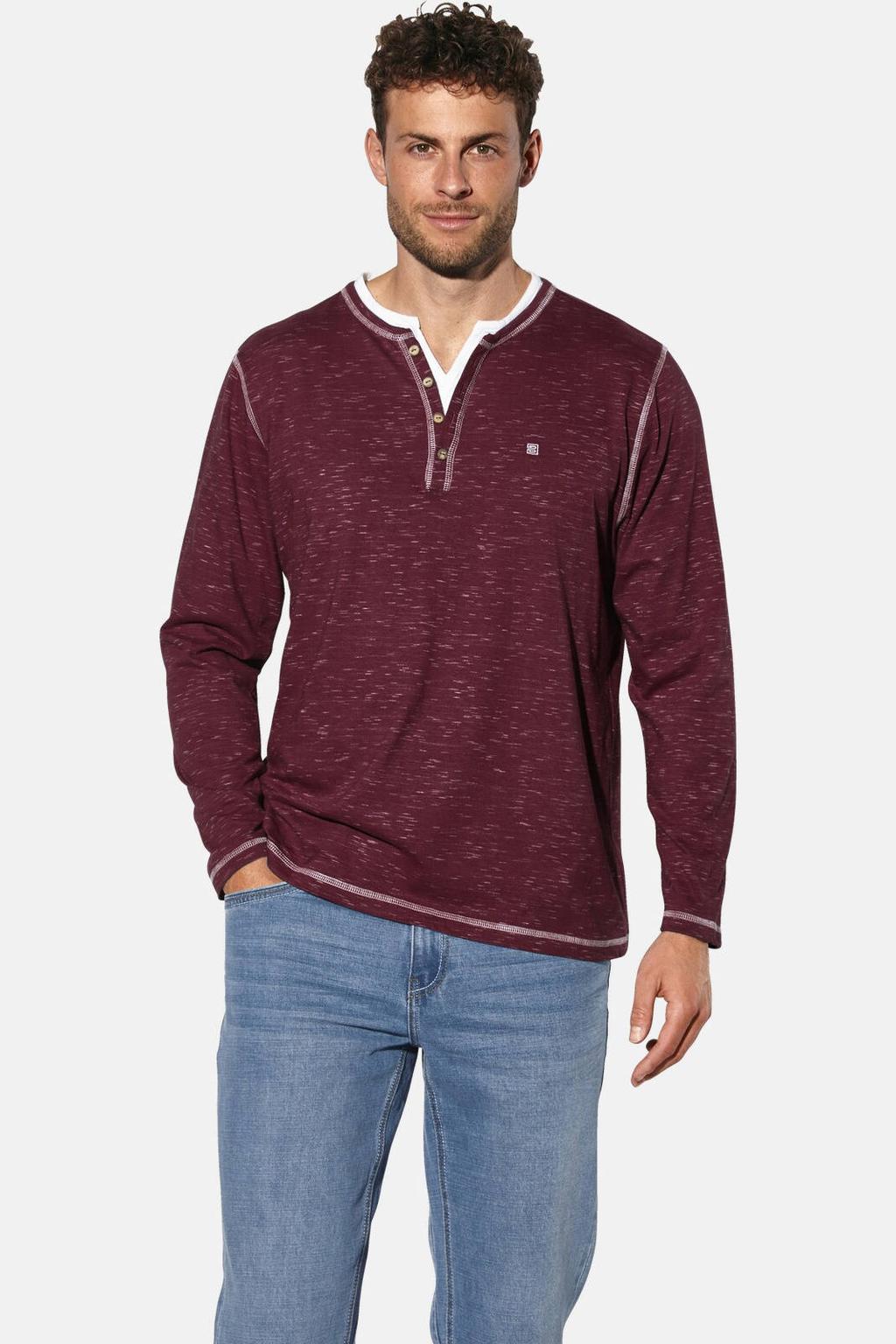 Babista regular fit gemêleerde longsleeve Plus Size - donkerrood