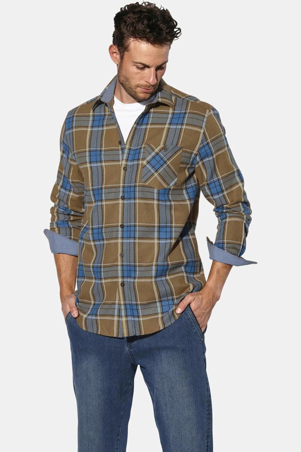 Babista flanel geruite overhemd +FIT Collectie Plus Size - koningsblauw