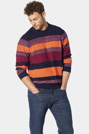 katoenen regular fit gestreepte kabeltrui Plus Size - oranje