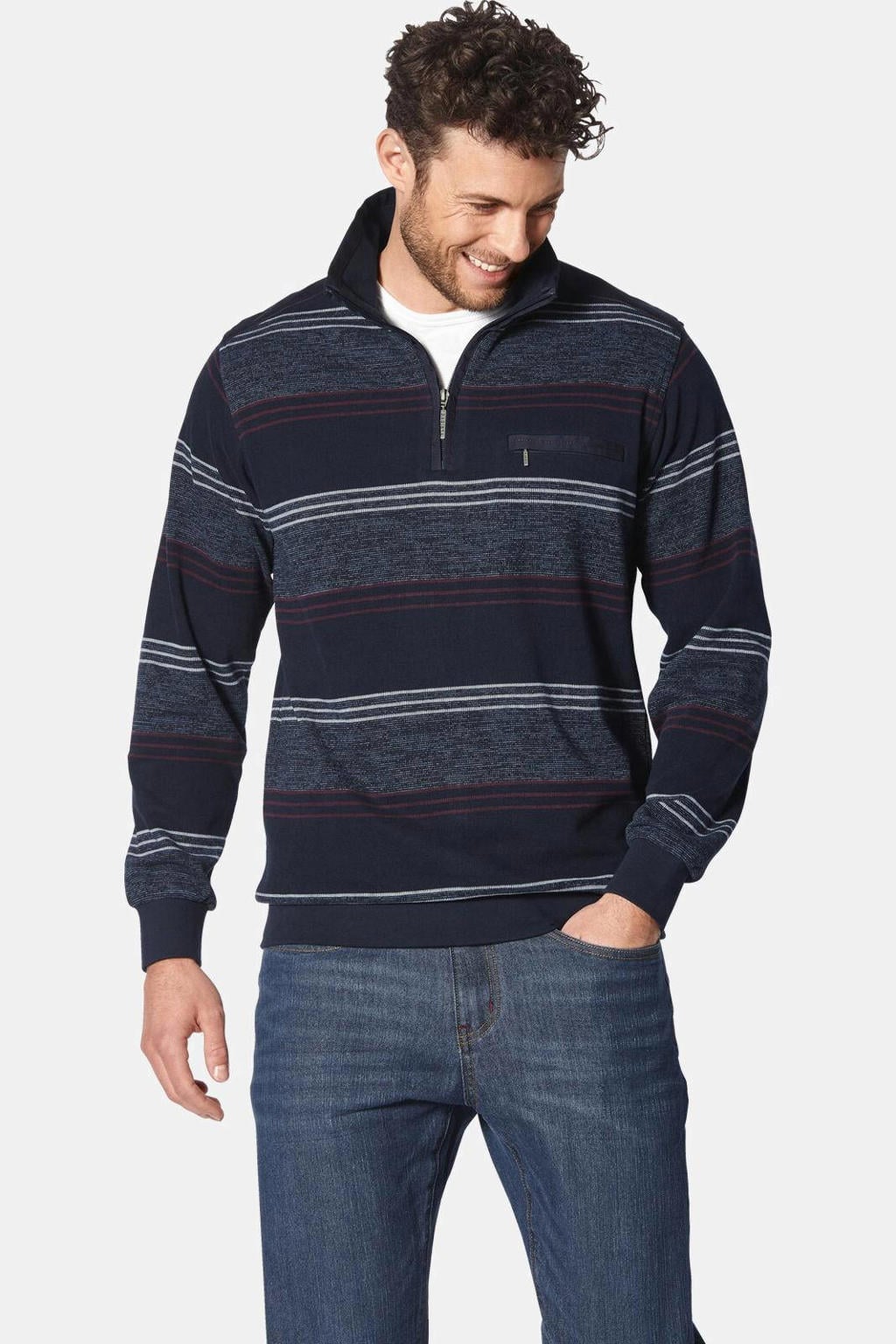 Babista katoenen regular fit gestreepte trui Plus Size - blauw
