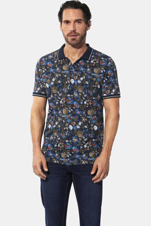 VELENTO regular fit gebloemde polo Plus Size - donkerblauw