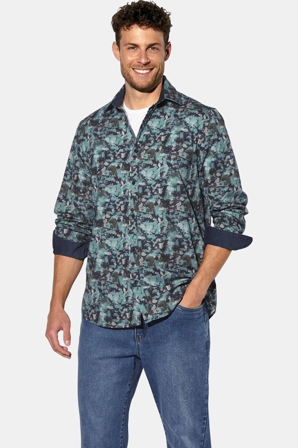 Babista regular fit overhemd Plus Size met print - donkerblauw