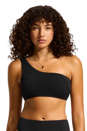 voorgevormde one shoulder bikinitop zwart