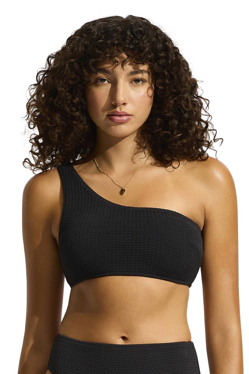 Seafolly voorgevormde one shoulder bikinitop zwart