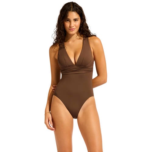 Seafolly Collective badpak met diepe V-hals donkerbruin afbeelding