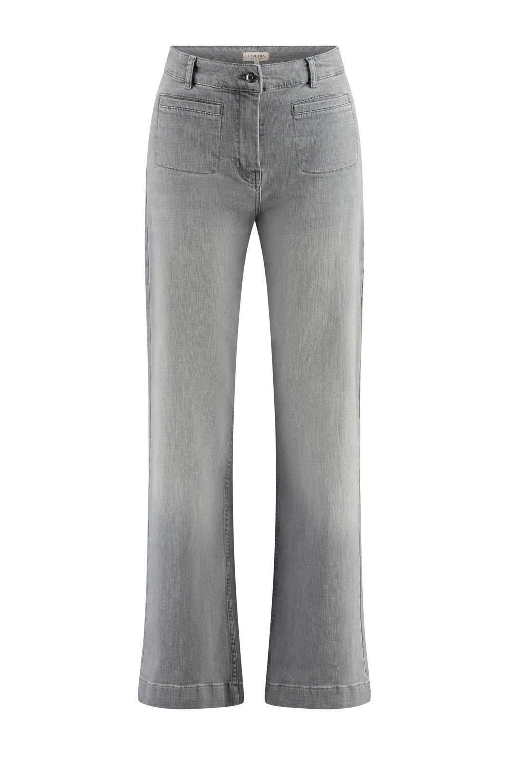 Grey denim dames CLAUDIA BY CLAUDIA STRÄTER high waist flared jeans van katoen met rits- en knoopsluiting en effen