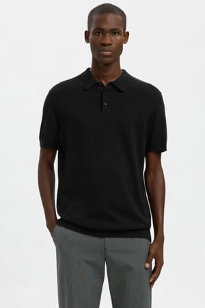 regular polo fijn gebreid zwart