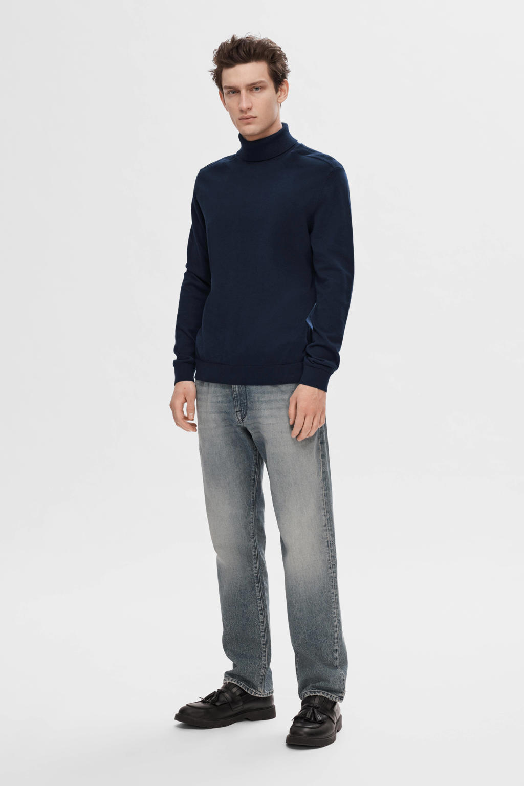 Selected coltrui fijn gebreid donkerblauw
