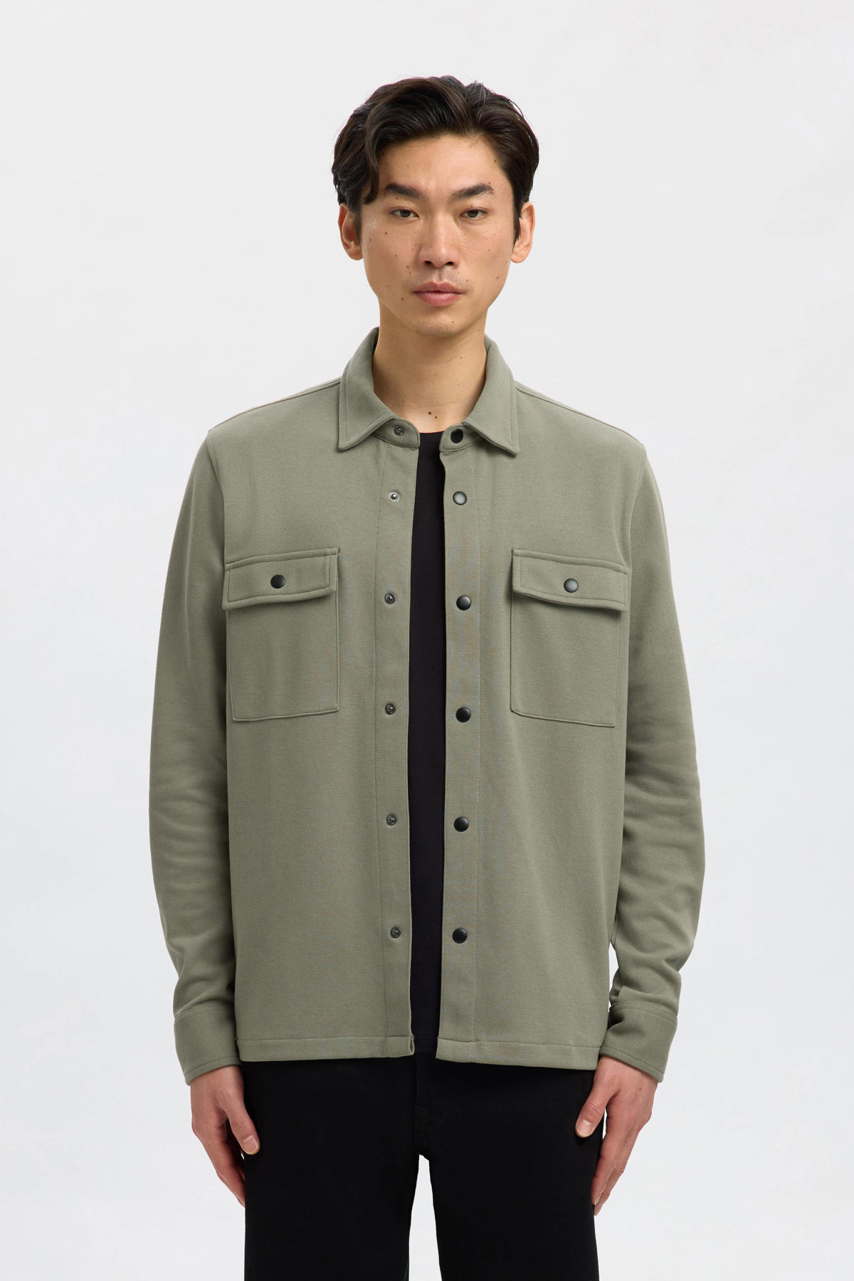 Selected Homme - Oversized geruit overshirt in crème