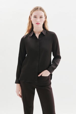 zijden blouse donkerbruin