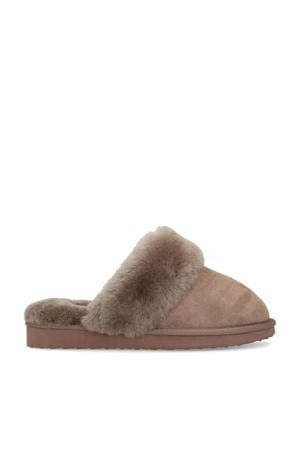 suède pantoffels taupe