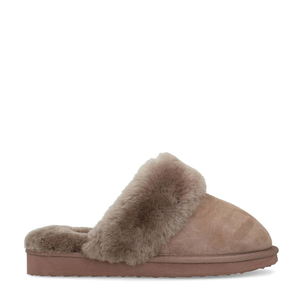 Taupe dames Manfield suède pantoffels