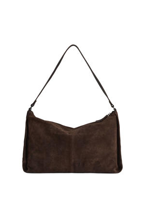 suede schoudertas Claudia donkerbruin