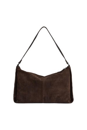 suede schoudertas Claudia donkerbruin