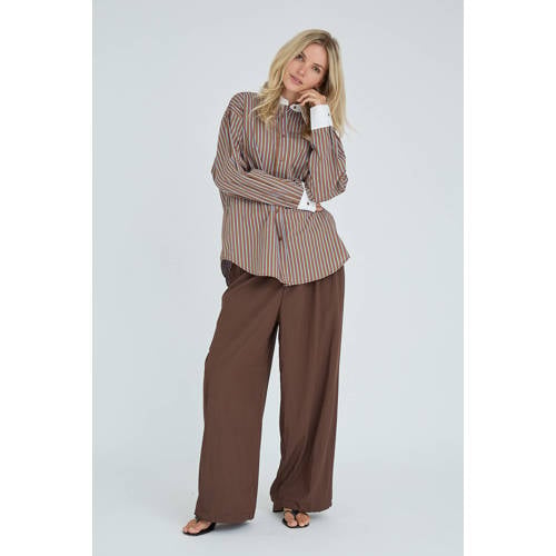 A-View blouse gestreept bruin/blauw afbeelding