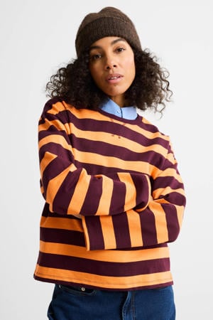 gestreepte sweater bordeauxrood/oranje