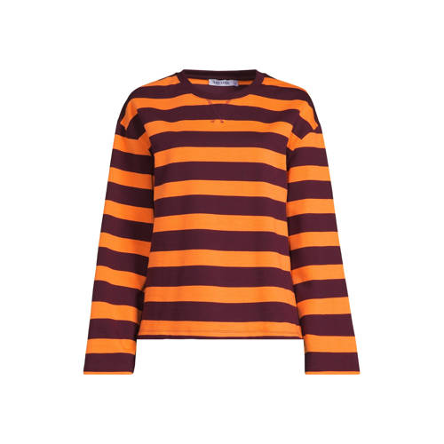 Anytime gestreepte sweater bordeauxrood/oranje afbeelding