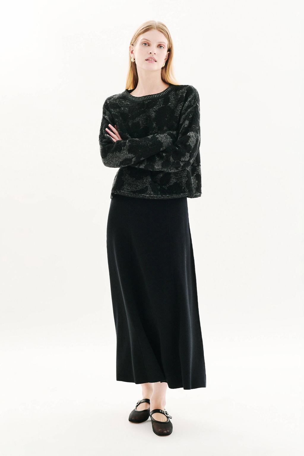 Antraciete dames Caroll gebreide trui van polyester met dierenprint, lange mouwen en ronde hals