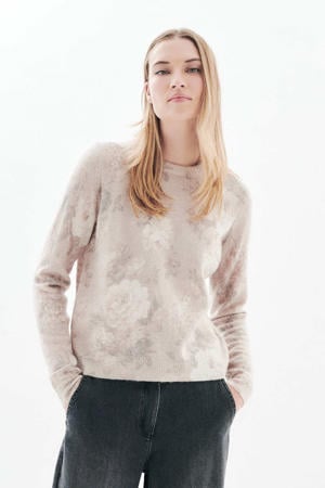 gebloemde gebreide trui beige