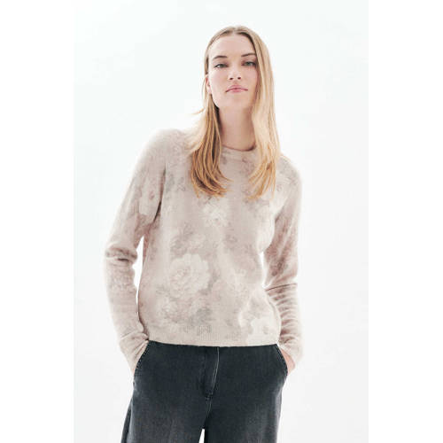 Caroll gebloemde gebreide trui beige afbeelding