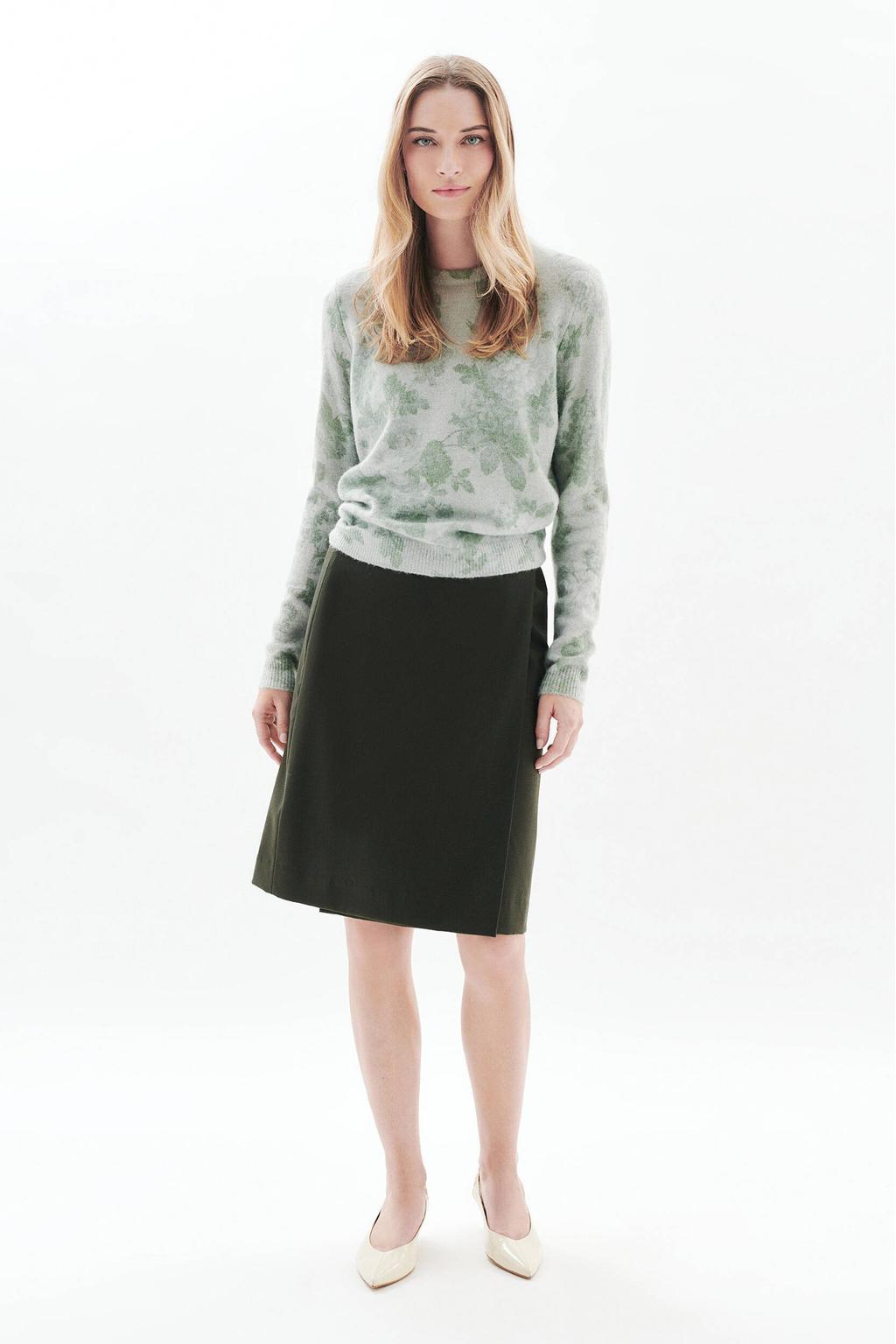 Lichtgroene dames Caroll gebloemde gebreide trui van polyester met lange mouwen en ronde hals