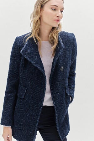 wollen manteljas donkerblauw