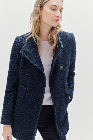 wollen manteljas donkerblauw