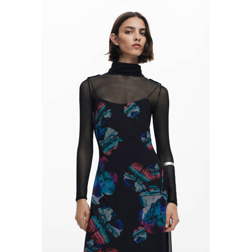 Desigual gebloemde midi jurk zwart afbeelding