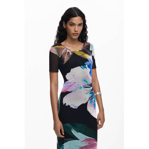 Desigual gebloemde midi jurk zwart afbeelding