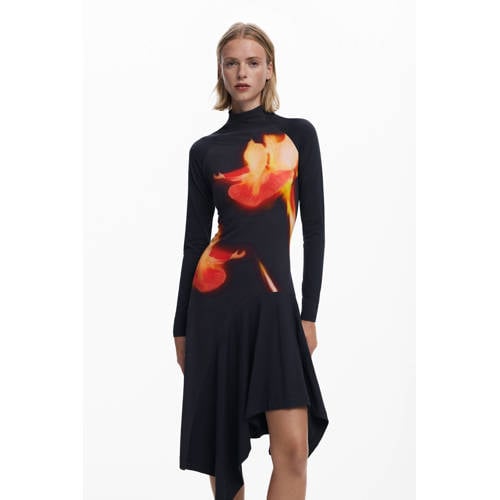 Desigual gebloemde midi jurk zwart afbeelding