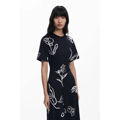 Desigual gebloemde midi jurk zwart afbeelding