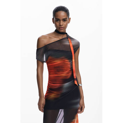 Desigual mesh off shoulder jurk zwart afbeelding