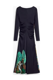 thumbnail: Zwarte dames Desigual midi jurk van viscose met lange mouwen, ronde hals en plooien