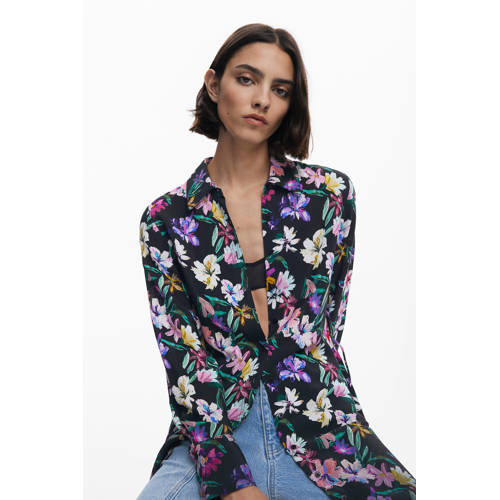 Desigual gebloemde blousejurk zwart afbeelding