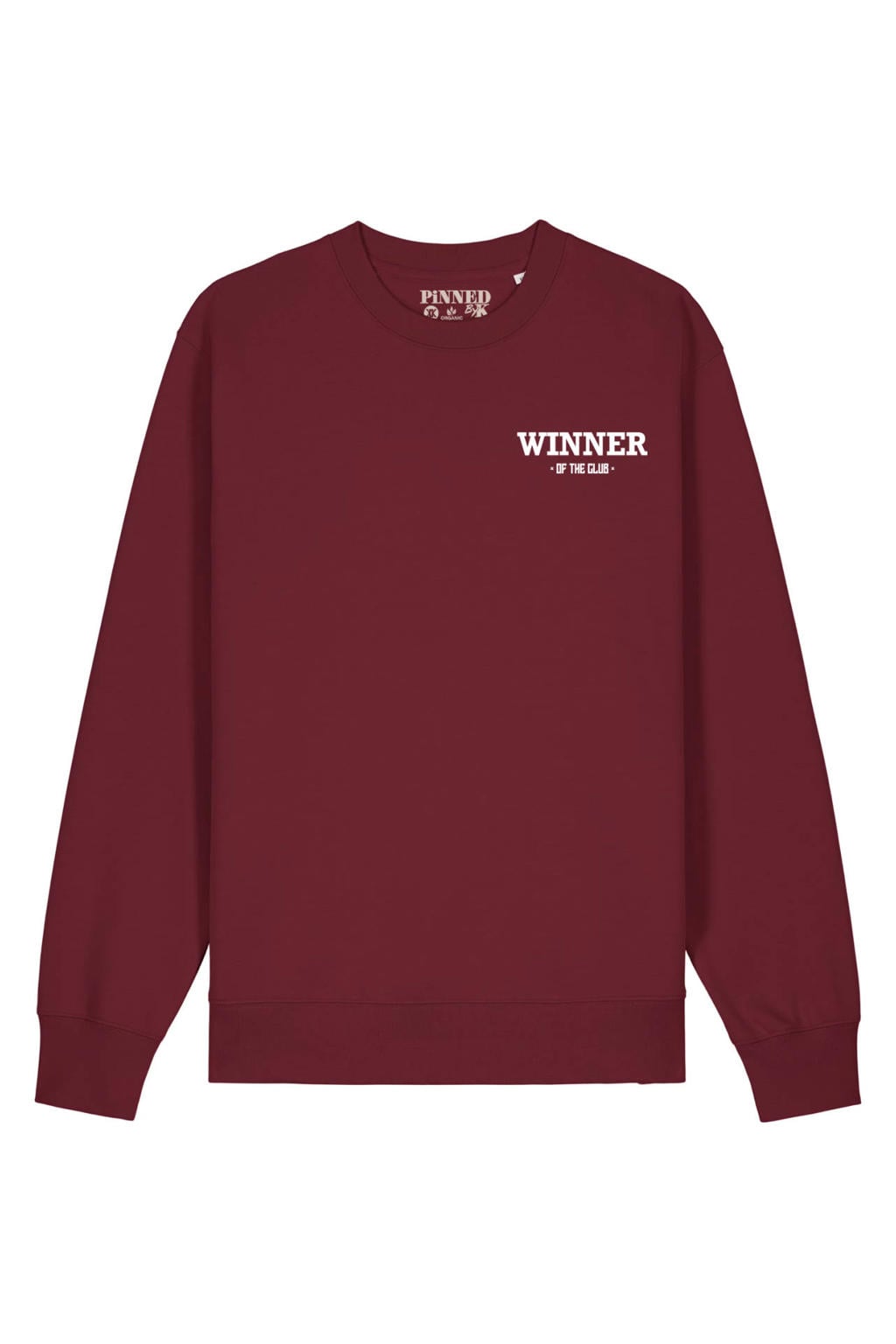 Donkerrode dames Pinned by K Curve sweater met printopdruk, lange mouwen en ronde hals